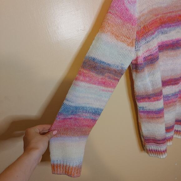 GAP Size Large Pink Striped Acrylic Nylon Sweater Soft Kawaii Pastel Purple Fuzz - Picture 3 of 9